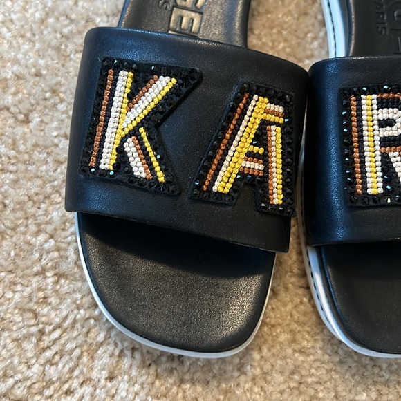 Karl Lagerfeld Jeslyn Patch logo slide sandal black rhinestone shoe size 9 - Picture 2 of 7